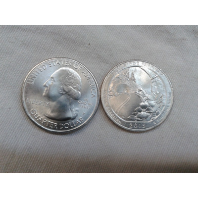 Монета 25 центов 2015 США "Автомагистраль Блу-Ридж" Северная Каролина